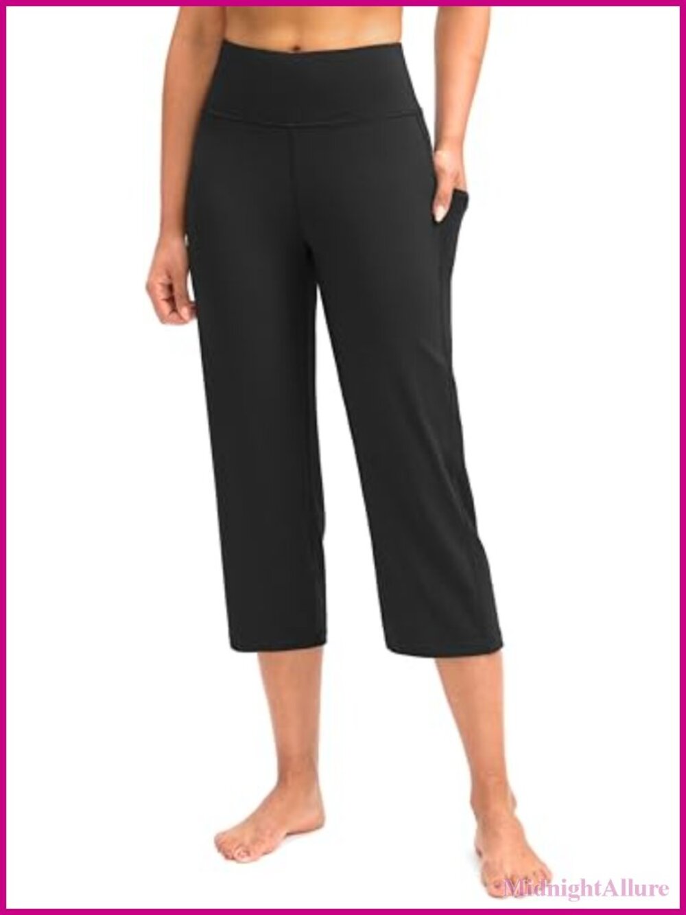 High Waist Capri Yoga Pants with Pockets Tummy Control Crop Straight Leggings